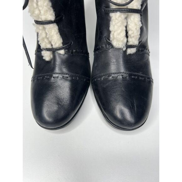 Aerosoles Envision Ankle Bootie Women's 11M Black Leather Faux Fur Trim Lace Up - Picture 6 of 10